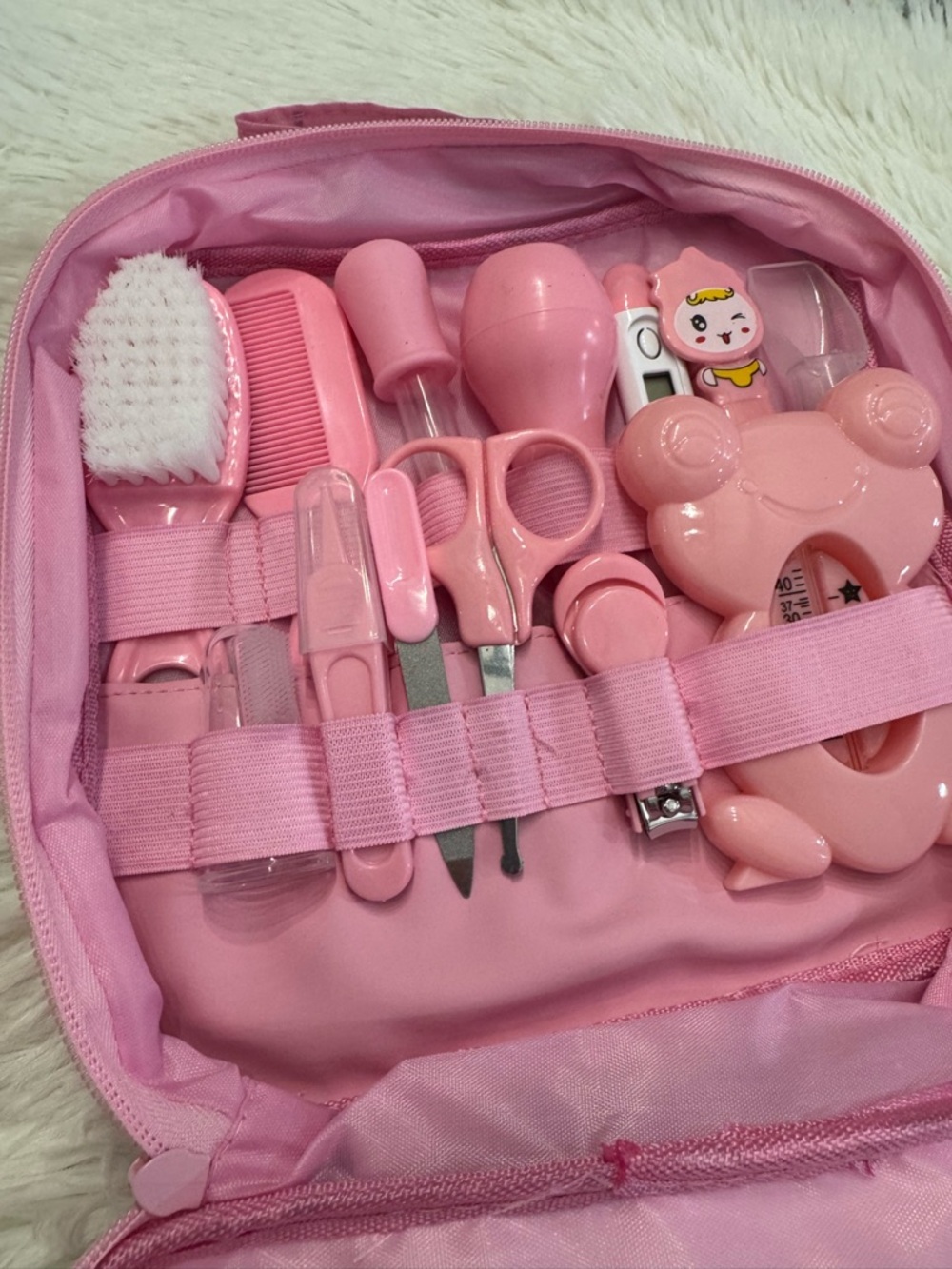 Complete baby grooming set pink 13 pieces newborn baby health care thermometer